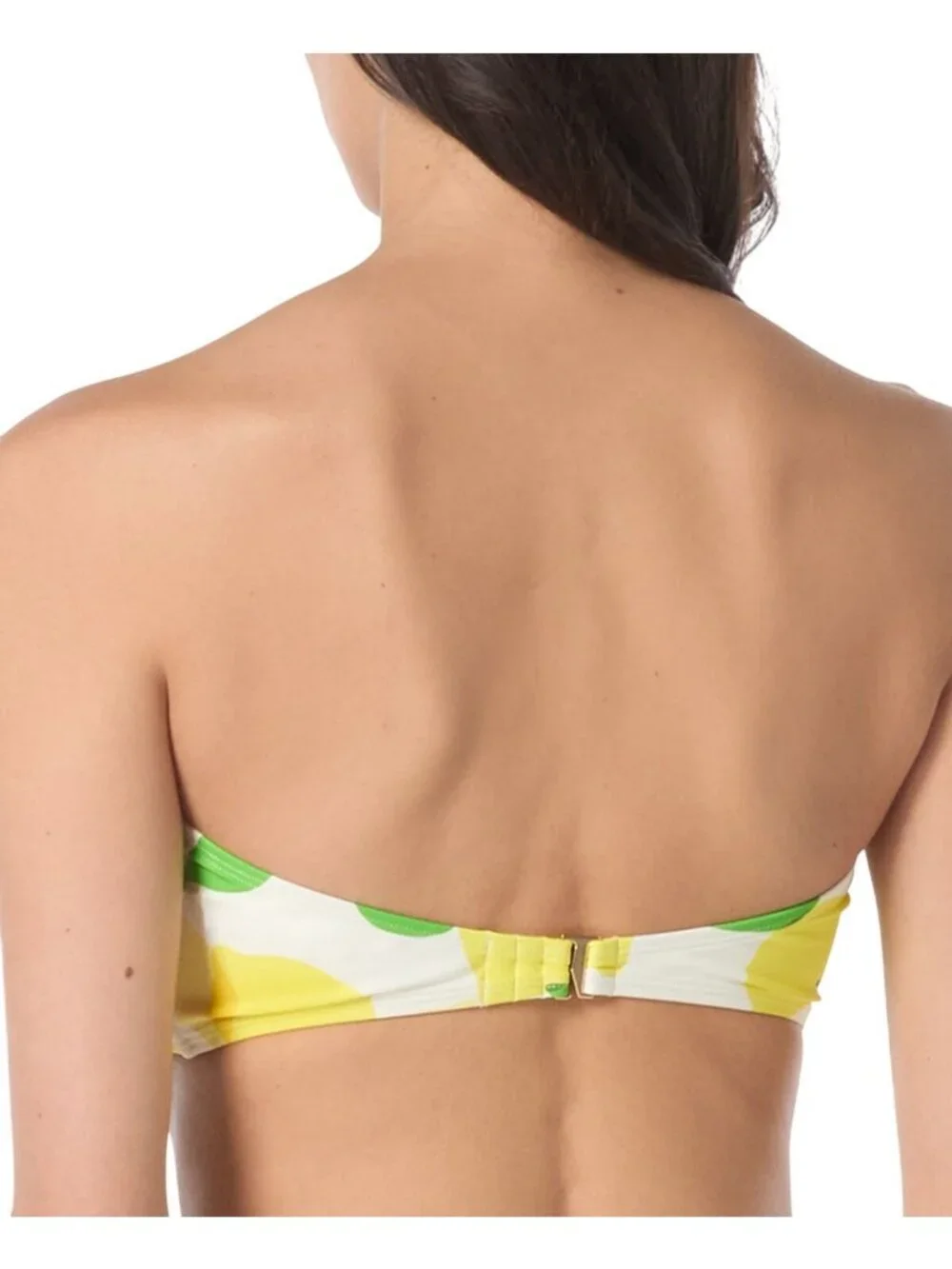 NWT Kate Spade Womens Tie-Front Bikini Top Bandeau Swim White / Yellow / Green S